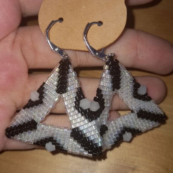 Geometric Triangle Beaded Earrings w/ 925‑Silver D‑Shape Hooks - Picture 4 of 5